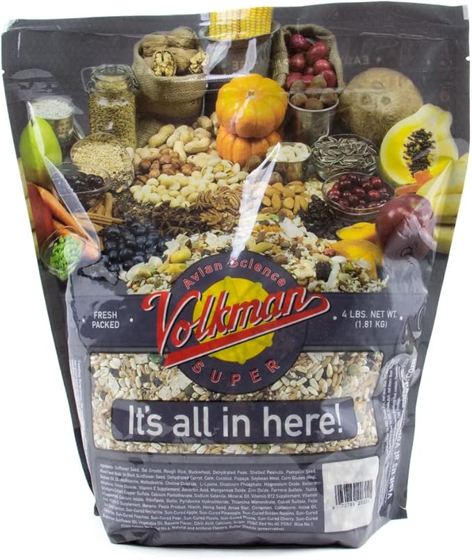 Volkman Avian Science Super African Gray Parrot Food with Foot Toys for Large Birds, Bird Food African Grey Parrot Treats with Foot Roller - 4 Lbs. (1Toy, Toys May Vary)