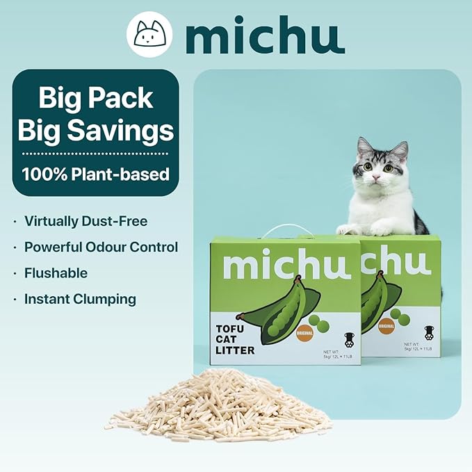 Tofu Cat Litter Gen3 – 100% Natural & Biodegradable Clumping Formula, Fast-Clumping, Odor-Control, Flushable, Low-Tracking, Dust-Free – Value Box, 1 Box=11 lb, Peach