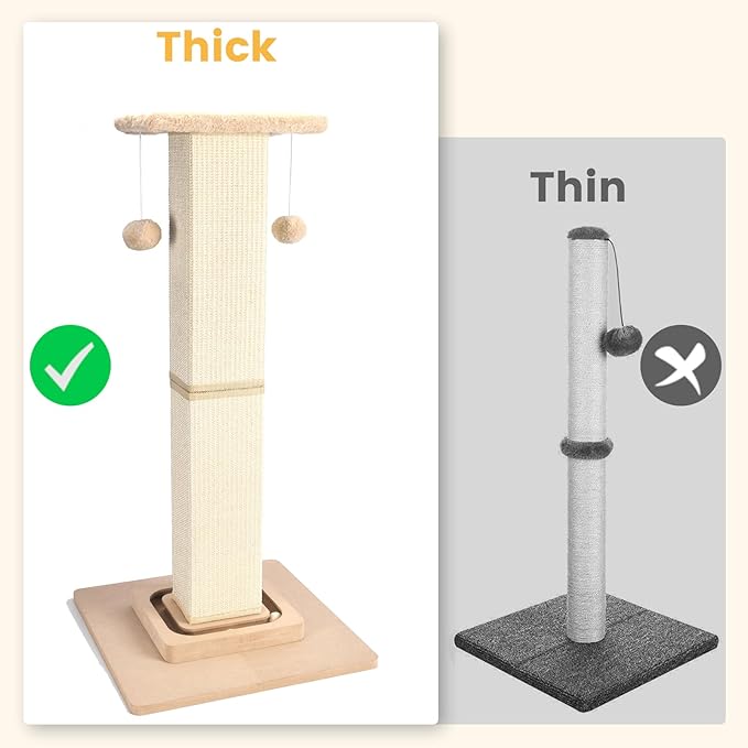Cat Scratching Post,33 Inches Heavy Duty and Thicker Cat Scratching Posts for Indoor Cats Adults,Tall Cat Scratching Post with Interactive Toys and Hanging Ball, Protect Your Furniture, Beige
