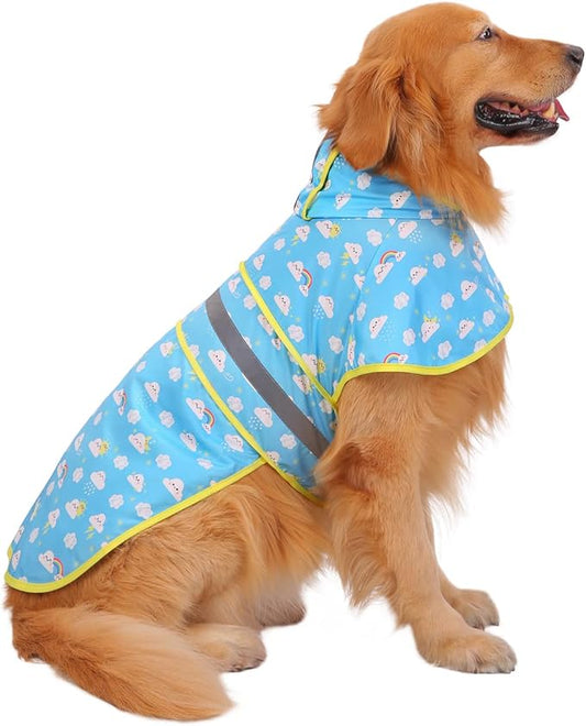 HDE Dog Raincoat Jacket Reflective Adjustable Hooded Pet Poncho Rain Coat with Leash Hole for Small to X-Large Dogs Cartoon Storm - L