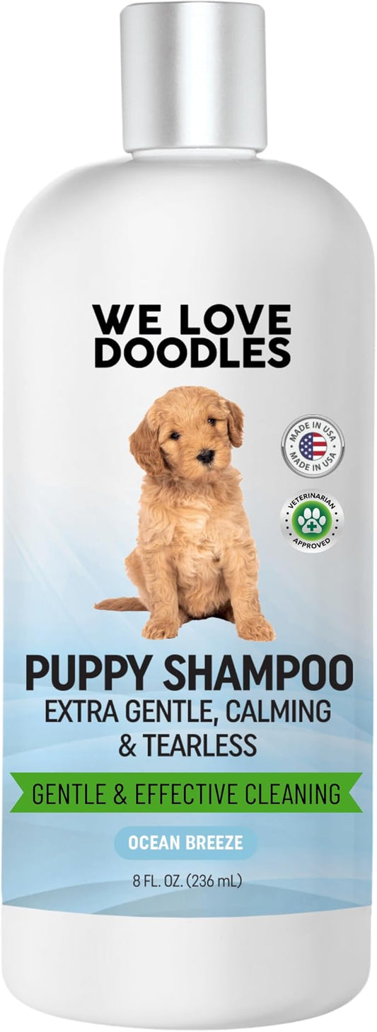 Puppy Shampoo & Conditioner | Made in USA | Tear Free | Best Shampoo for Puppies | Sensitive & Itchy Skin Wash | Oatmeal Bathing | Tearless, Ocean Breeze, 8oz [We Love Doodles]