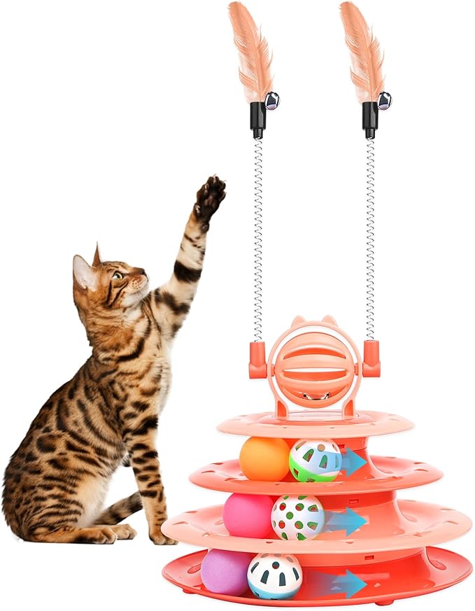 Cat Toy Interactive Pet Plaything for Indoor Kitten Interactive Kitty Puzzle Ball with 2 Cat-Tease (Orange)