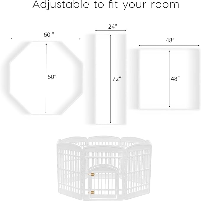 IRIS USA 34" 8-Panel Dog Playpen with Door, 63 x 63 x 35, Puppy Playpen, Dog Play Pen Indoors, Pet Fence, Puppies/Small Dogs, White