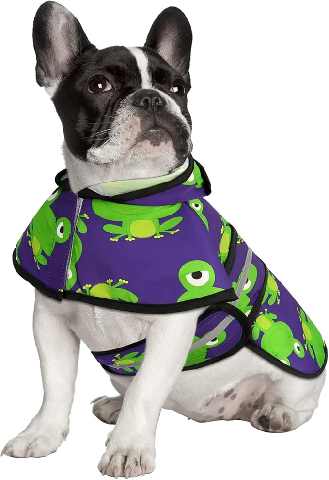 HDE Dog Raincoat Jacket Reflective Adjustable Hooded Pet Poncho Rain Coat with Leash Hole for Small to X-Large Dogs Frogs - S