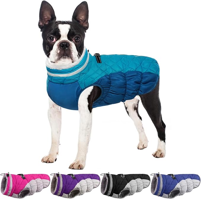 Winter Dog Coat,Large Dog Jacket,Waterproof Pet Jacket with Back Zipper,Pet Coat with Harness Built in,Warm Dogs Coat with Fleece Lined,Snow Jacket Clothes French Bulldog Shiba Inu,L
