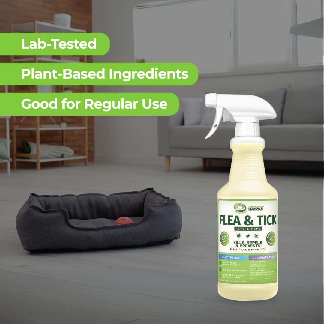 Mosquito Magician Indoor and Outdoor Spray - Use for Carpet, Furniture, Bedding, Couches & Pets – Plant-Sourced with Essential Oil – Mint, 16 OZ