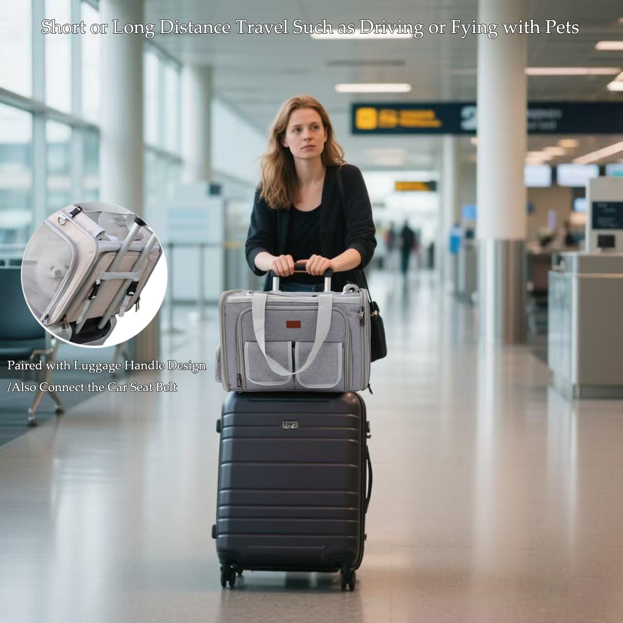 Dog Carrier Cat Carriers Grey Soft Pets Bag Airline Approved Dog Carrier for Small Dogs Carrier,2Sides Expand,Stylish Rabbit Bunny Pets Carriers Travel Outdoor Carry Kennel