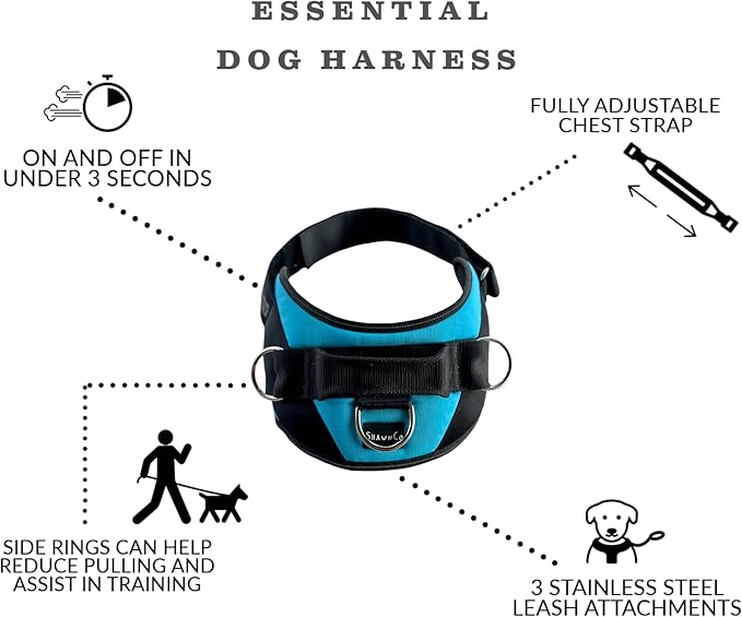 ShawnCo Essential Dog Harness, No-Pull Pet Vest with 3 Leash Clips, No Choke, Reflective, Adjustable and Padded, for Easy Walking and Training for Small, Medium and Large Dogs (Midnight, L)