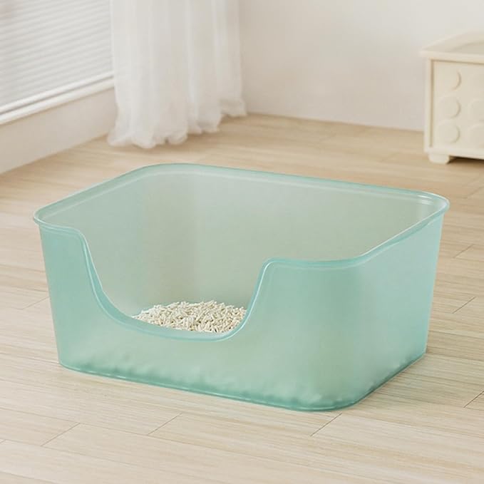 Large Cat Litter Box with High Sides for Indoor Multi Cats,Big Low Entry Cat Litter Pan Kitty Litter Box for Kittens & Senior Cats,Open Top Waterproof Anti-Splashing High Wall Cat Box (Blue)