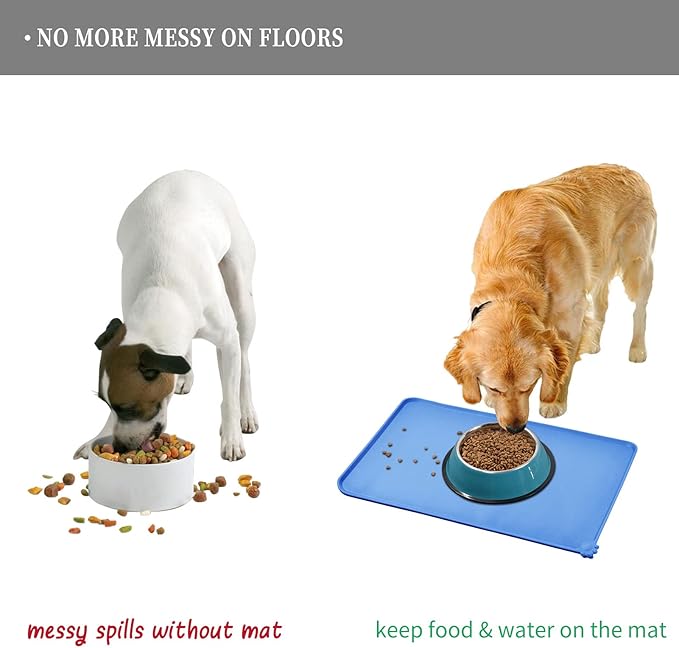 Waterproof Pet Feeding Mat with High Raised Edges, Heavier and Thicker Placemats for Cat Dog Water Bowl with BPA Free, Dogs Cats Food Mats for Messy Drinkers to Prevent Spill and Protect Floors