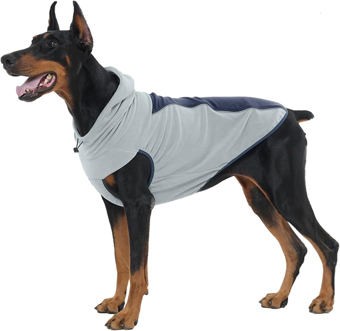 IECOii Great Dane Fleece Dog Sweater, Extra Large Dog Fleece Sweater for Giant Breeds Dogs Turtlenck, Cozy Warm Dogs Hoodie with Leash Hole, Fall Winter Walks Easily, Machine Washable, Blue, 5XL