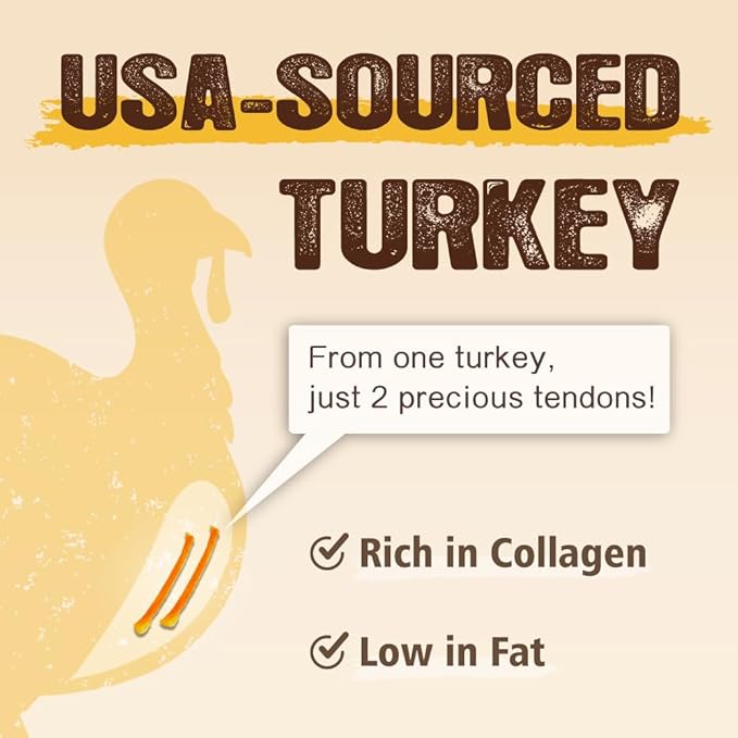 Gootoe Soft Turkey Tendon Stirip 3oz, Natural Chewy Snack, USA-Sourced Turkey Tendon, Premium Training Chews, Hypoallergenic, Reseal Value Bags, Ideal for Small & Senior Dogs