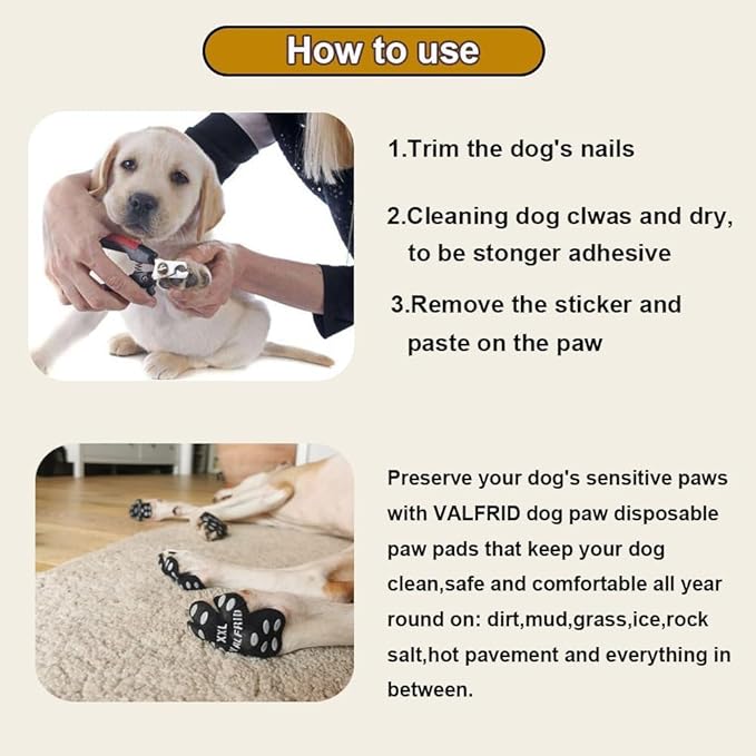 ‌VALFRID Paw Protector Anti Slip Paws for Dogs,Dog Grippers for Senior Dogs,Paw Pads for Hot Pavement, Durable Traction Pads for Hardwood Floors XXL Black 60 Pieces