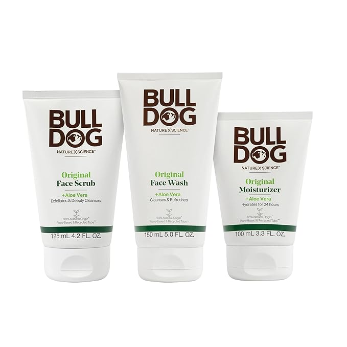 BULLDOG Mens Skincare and Grooming Original Full Face Kit with Moisturizer, Face Wash & Face Scrub