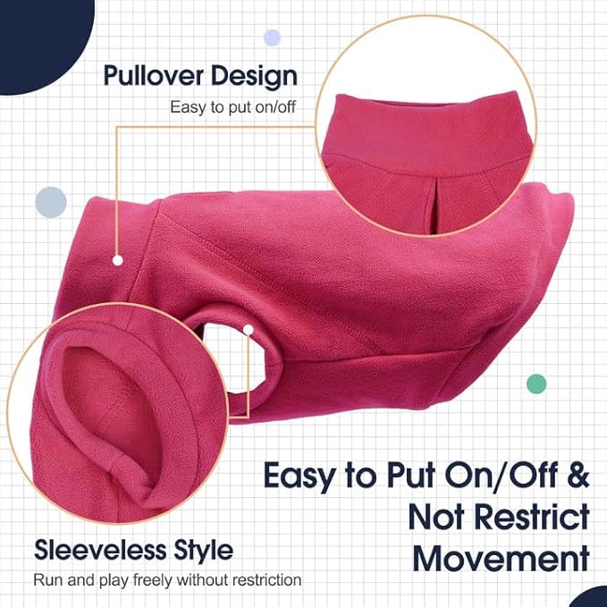 ‌IECOii 2 Pack Fleece Dog Sweater Pullover for Weiner, Cozy Stretchy Thermal Winter Clothes for Medium Breeds with Leash Hole, Soft Pet Hoodie for Indoor & Outdoor (Size L, Rose Red & Dusty Pink)