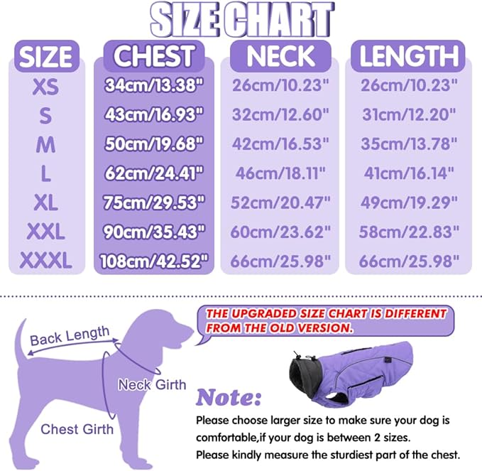 EMUST Winter Dog Vests, Fleece Lined Dog Coats Warm Jackets for Small Medium Large Dogs, Cold Weather Apparel, Purple, Extra Extra Large