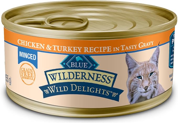 Blue Buffalo Wilderness Wild Delights Minced Natural Wet Cat Food, Chicken & Turkey in Tasty Gravy, 5.5-oz. Cans, 24-Pack
