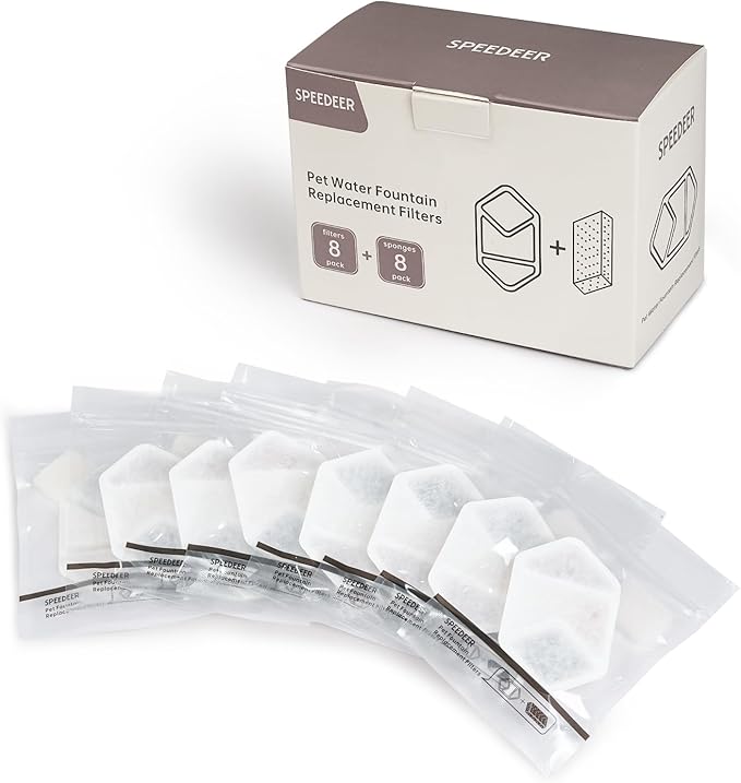 Official 8 Packs Replacement Filters & Pre-Filter Sponges for 4L/135oz Wireless Cat Water Fountain ZTI0506
