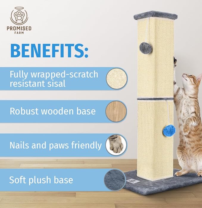 Tall Cat Scratching Post 32 Inches - Protects Furniture - Durable and Sturdy Design - Aesthetic Cat Accessories Essentials Grey/Blue