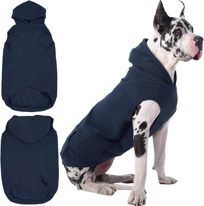 IECOii Warm Dog Hoodie for Large Dogs, Extra Large Dog Hoodie Fleece Vest with Leash Hole & Pocket, Big Dogs Sweatshirt for Giant Breed, Pullover Sleeveless Great Dane Sweater, Blue, 4XL