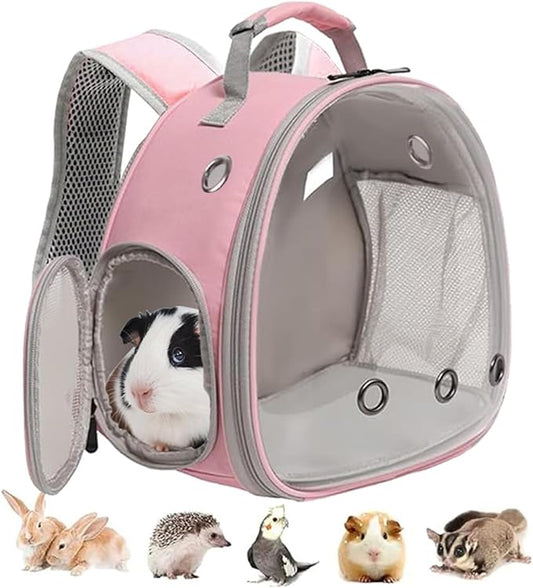 Guinea Pig Carrier, Clear Bubble Window for Guinea Pig, Bunny Rat Bird (Pink, Backpack)
