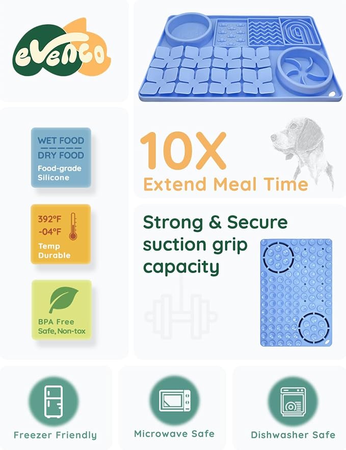 Slow Feeder Bowl for Dogs and Cats, Silicone Lick Mat & Snuffle Mat with Suction Cups - Interactive Puzzle Feeder, Slow Eating, Keep Busy and Reduce Vomiting (15.75" x 10.5" Light Blue)