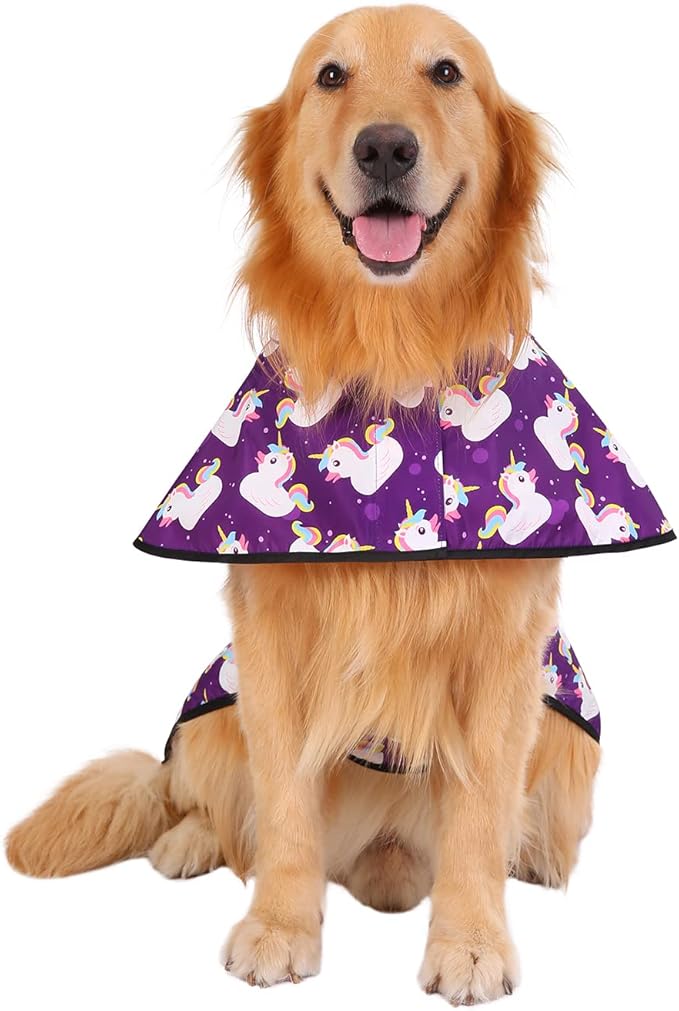 HDE Dog Raincoat Jacket Reflective Adjustable Hooded Pet Poncho Rain Coat with Leash Hole for Small to X-Large Dogs Purple Unicorn Ducks - L