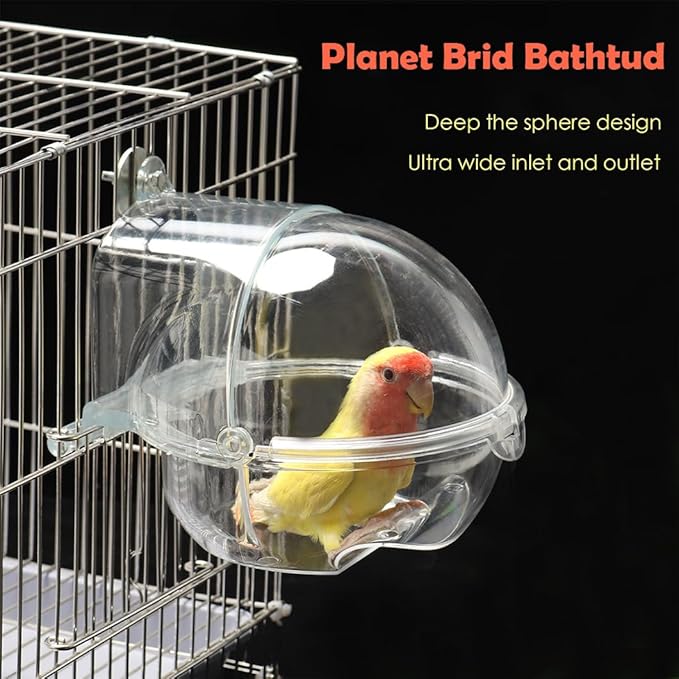 Bird Bath Box for Cage, Parrot Hanging Planet Bathtub No-Leakage Transparent Omnidirectional Observation Tub Shower Box Birds Cage Accessory for Canary Parrot Crested Cockatiel Lovebird