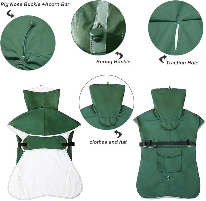 Dog Raincoat Waterproof Dog Rain Coat with Hoodile, Reflective Adjustable Lightweight Pet Rain Jacket for Medium Large Dogs(Green, 7XL)