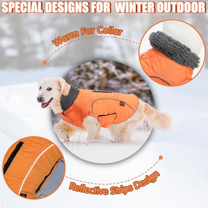 EMUST Dog Jackets for Winter, Cold Weather Coats for Dogs, Soft Winter Jackets for Medium Large Dogs, Orange, L