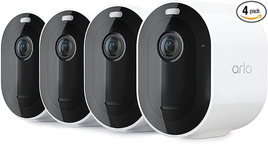 Arlo Pro 5S Spotlight Security Camera 2K HDR | Outdoor | Wireless | Dual-Band Wi-Fi Connects to Strongest Network |12X Zoom, 2-Way Audio, Siren, Color Night Vision,Live Stream(White, 4 Cameras)