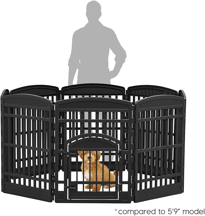 IRIS USA 34" 8-Panel Dog Playpen with Door, 63 x 63 x 35, Puppy Fence, Puppy Playpen, Dog Play Pen Indoors, Pet Fence, Puppies/Small Dogs, Black
