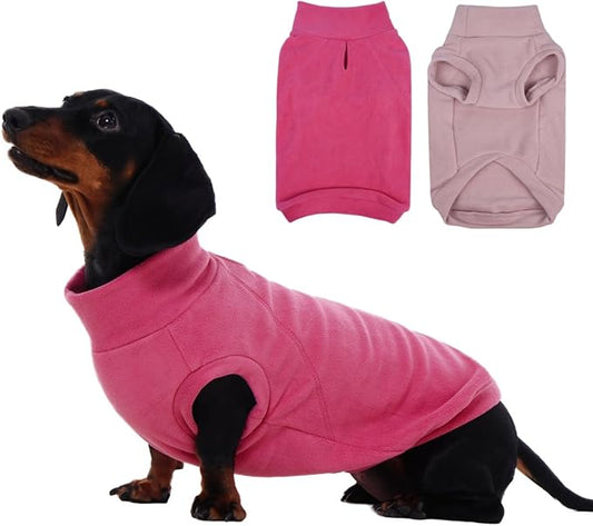 ‌IECOii 2 Pack Fleece Dog Sweater Pullover for Weiner, Cozy Stretchy Thermal Winter Clothes for Medium Breeds with Leash Hole, Soft Pet Hoodie for Indoor & Outdoor (Size L, Rose Red & Dusty Pink)