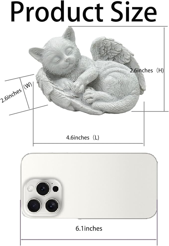 Small Cat Memorial Stone Commemorates Our Lost Fur Baby,Peaceful Sleeping Angel Statue for Garden,Indoor,Pet Grave Markers,and Loss of Cat Sympathy Gift (White, Small)