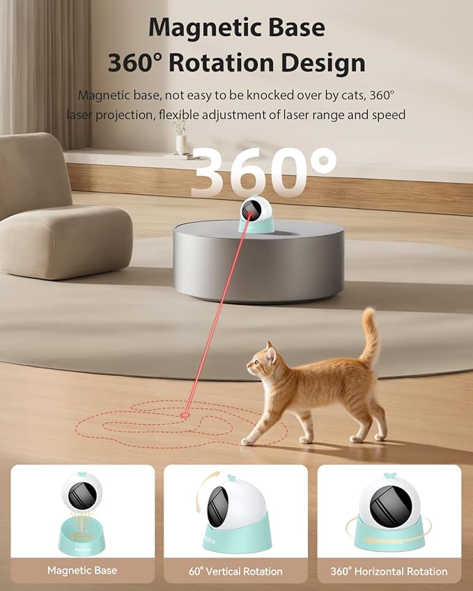 ROJECO Auto Laser Cat Toy - Random Motion Track, Magnetic 360° Base, Run Quiet,Rechargeable with 1000mAh Battery, Auto Sleep & 3 Speed Modes, Safe for Cats,Interactive Cat Toys for Bored Indoor,Green