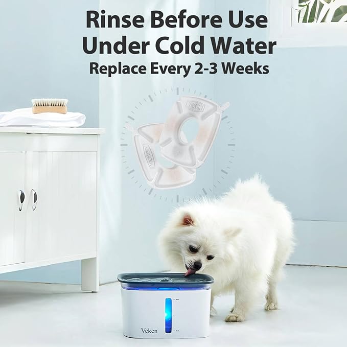 Veken Cat Water Fountain Filter, Classic 4 Pack Replacement Filters & 4 Pack Replacement Pre-Filter Sponges for 50oz, 84oz, 95oz Automatic Pet Fountain Dog Water Dispenser