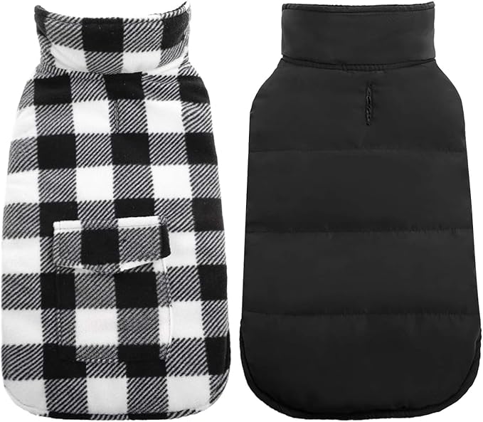 Kuoser Dog Winter Coat, Windproof Dog Fleece Jacket British Style Plaid Cold Weather Doggie Vest Coats, Reversible Cozy Warm Pet Clothes Apparel for Large Size Dogs XL