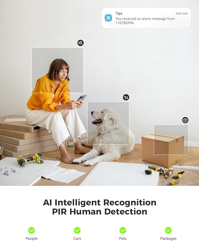 COCOCAM 2K Indoor Pan/Tilt Security Camera with 5200mAh Battery, WiFi Camera,Wireless for Baby Monitor/Pet/Home Security, AI Recognition, PIR Human Detection, 2.4G WiFi (White)