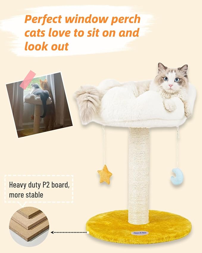 Happi N Pets Cloud Cat Tree, Cat Scratching Post with Bed, Small Cat Tree for Kittens, Cat Scratch Post with Cloud-Shaped Soft Perch & Cute Toys, Removeable Cover, Bonus Catnip