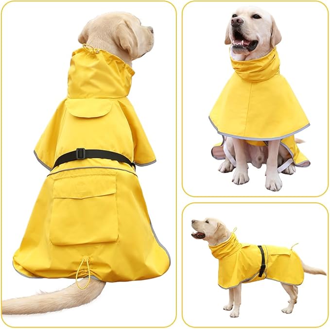 Dog Raincoat Waterproof Dog Rain Coat with Hoodile, Reflective Adjustable Lightweight Pet Rain Jacket for Medium Large Dogs(Yellow, 7XL)