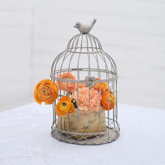 Rustic Vintage Birdcage Planter Holder Farmhouse Distressed Decor Metal Iron Round Plants Stand with Latch Lock Closure for Wedding Garden Patio Indoor Outdoor Home Table Centerpiece Decorations