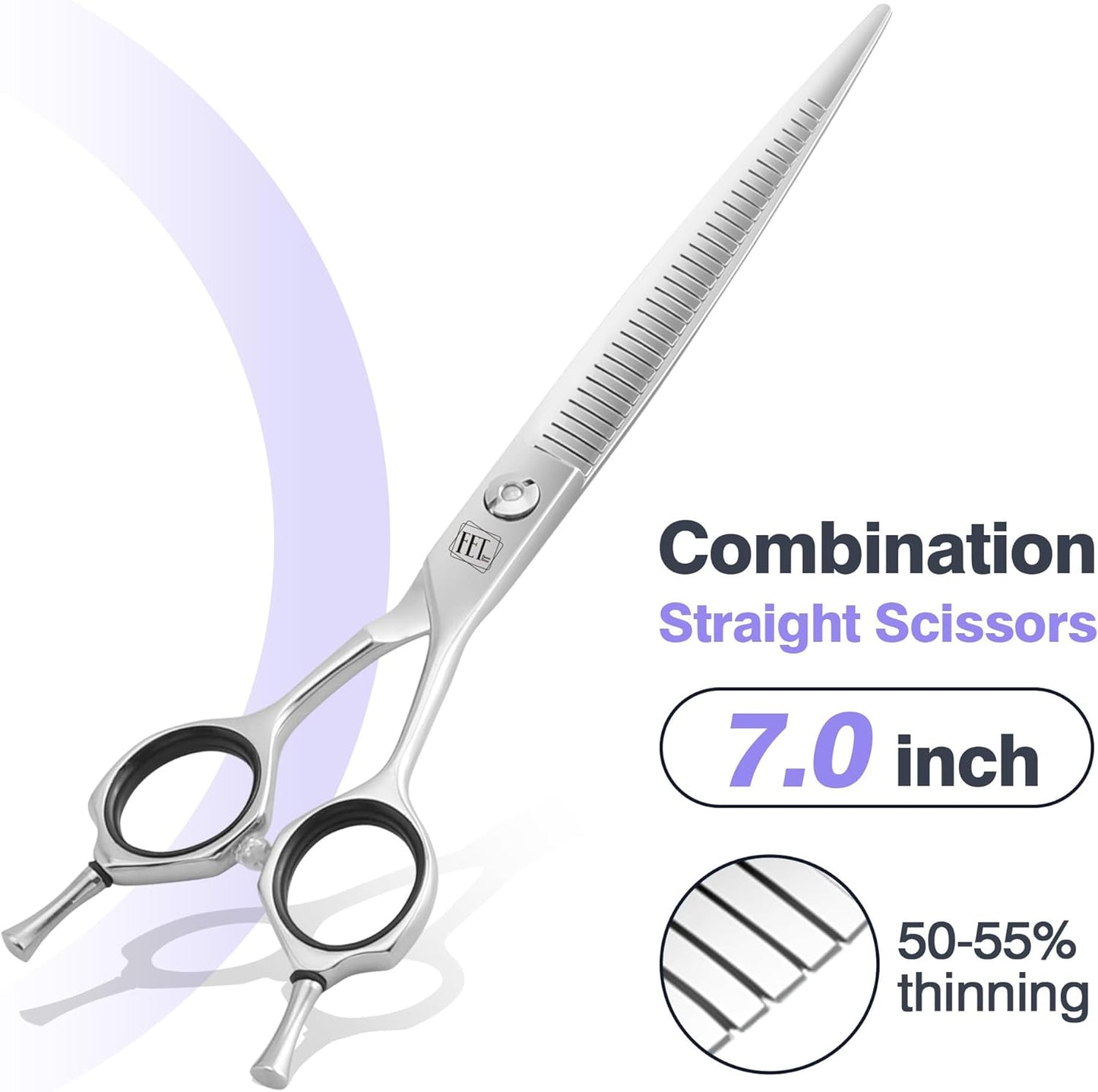 Professional Curved Thinning Scissors for Dog Grooming, 30-Degree Curvature, Japanese 440C for Trimming Dogs Cats and Other Pets face and paws (Pointy-tongued Blender)