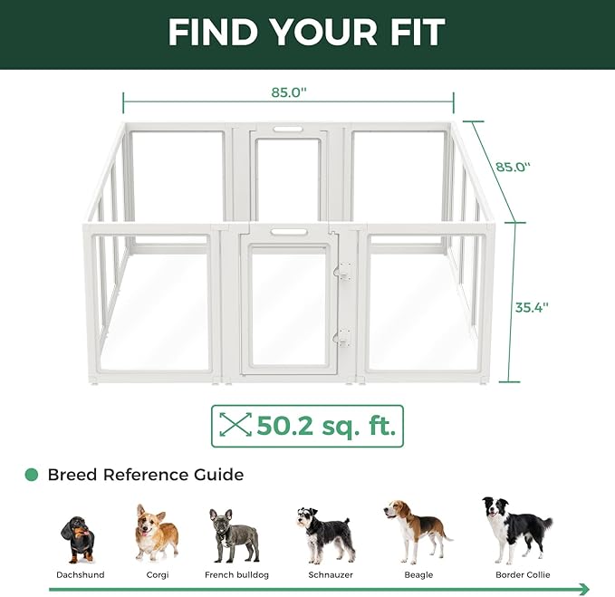 FXW AuraSpace Acrylic Indoor Dog Playpen for Medium Dogs, 35 Inch, 12 Panels, White