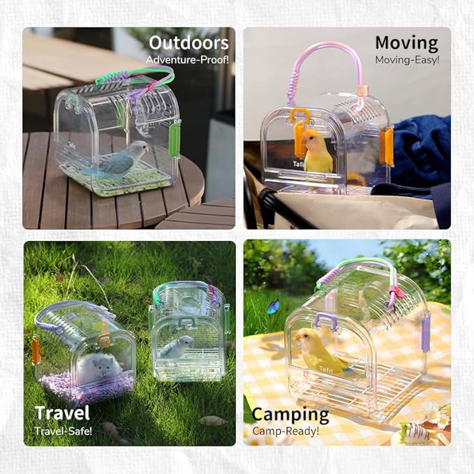 Bird Travel Carrier Cage with Metal Perch, Bottom Mesh, Food Bowl Tray, Cage Cover & Breathable Clear Ventilation for S/M Birds, Conures, Parakeets, Budgies, Canaries, Lovebirds - Purple
