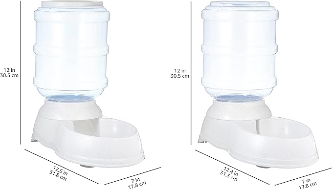 Amazon Basics Automatic Dog Cat Water Dispenser Gravity Feeder Set, Pack of 2, Small, 6-Pound Food Capacity, 1-Gallon, Gray