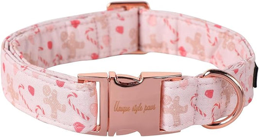 Unique style paws Christmas Dog Collar Metal Buckle Pink Gingerbread Puppy Collar Gift Durable Cute Collar for Small Medium Large Boys Girls Dogs