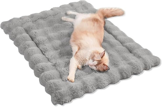 Cat Beds for Indoor Cats Plush Pad Mat with Non-Slip Bottom Faux Fur Soft Kitten Bed for Carriers/Floor/Couch Dog & Puppy Washable 23 x 15 Inch Medium Grey