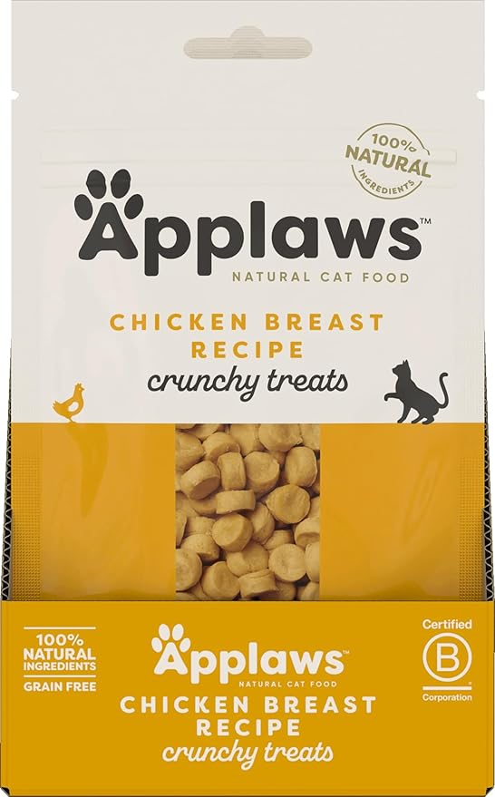 Applaws Natural Limited Ingredient Crunchy Cat Treats, High-Protein & Grain-Free Crunchy Chicken Snacks for Cats (12 x 2.0oz Bags)