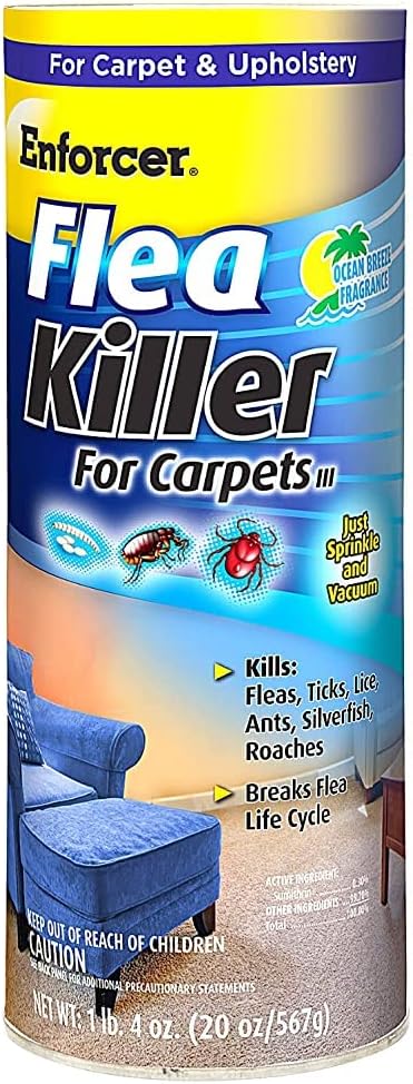 Enforcer Flea Killer for Carpet - Ocean Breeze Fragrance - 20 oz (Case of 12) EFKOB203 - Kills Fleas, Ticks, Lice, Ants, Silverfish, Roaches and More