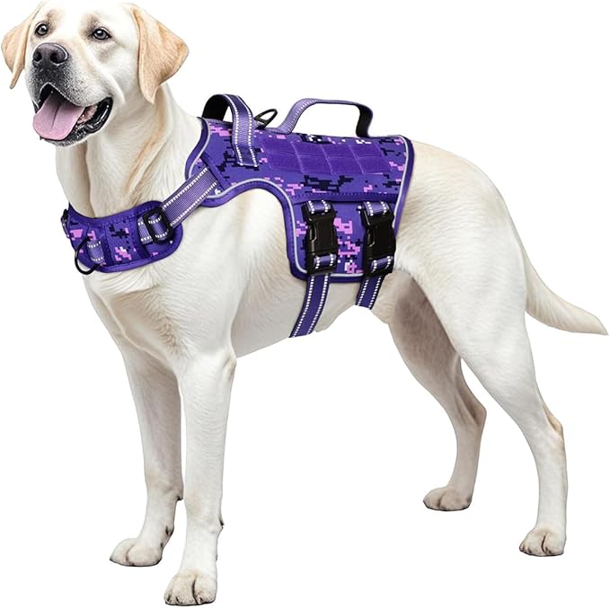 Dog Harness for Large Dogs Heavy Duty, No Pull Tactical Dog Harness with Molle System, Easy On and Off Service Dog Vest, Breathable Padded, Adjustable Reflective Pet Vest for Walking Hiking Training